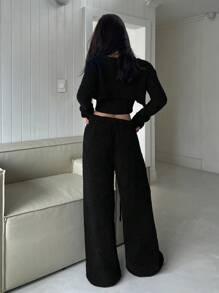 DAZY 3 件套女士蓬松柔软毛绒针织全身毛衣露肩秋季