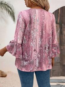 Plus Size Women Casual Digital Print Sweetheart Neck 3/4 Sleeve T-Shirt Graphic Tees Women Tops