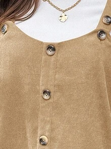 SHEIN LUNE Brown Corduroy Overall Dress For Women With Pockets - Apricot - View 8