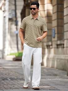 Manfinity Homme Men's Solid Color Front Button Multi-Pocket Casual Cargo Pants , Simple Design - White - View 5