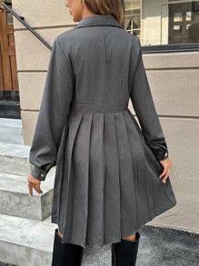 SHEIN Maternity Front Button V-Neck Long Sleeve Faux Pocket Striped Casual Dress