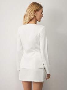 BizChic Conjunto informal de traje blanco para mujer, conformado por blazer y falda (2 piezas), atuendo blanco, traje de oficina para mujer, atuendo para Navidad