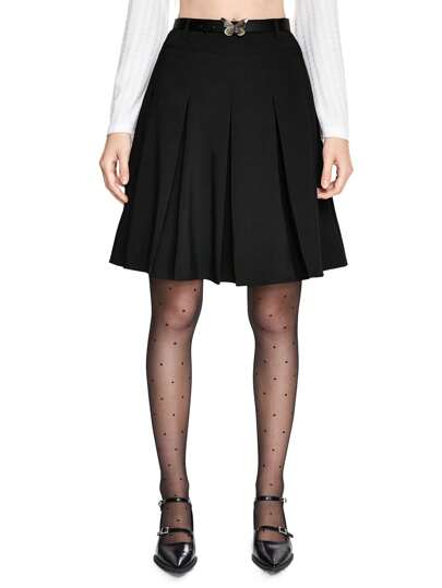 Kawaii Women's Gray Pleated Mid-Length Skirt, Academy Style, Back To School Season