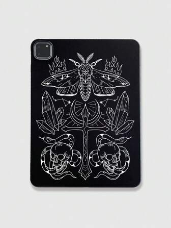 Goth 1186024 Moth Cross, Skull Snake Mineral Symmetric Pattern Black IPad Tablet Case