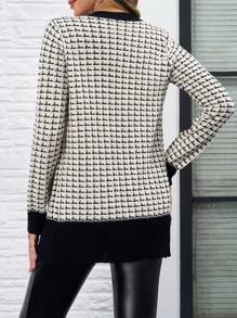 SHEIN Clasi Women's Warm Comfortable Classic Versatile Plaid Pattern Contrast Trim Cardigan, Autumn/Winter