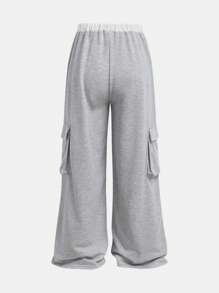 SHEIN Tween 男童休闲 3D 货物口袋抽绳腰部运动裤，适合秋季、春季和冬季，适合户外玩耍、学校、街头、派对和居家休闲 - 灰色 - 查看 2