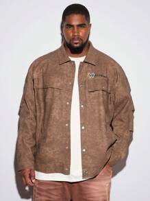 Manfinity VCAY جاكيت رجالية مقاس كبير بتصميم فضفاض وطباعة جرافيك، من قماش جلد اصطناعي، بأكمام طويلة، ملابس خارجية، جاكيت خفيفة الوزن، هدية مناسبة للأصدقاء والأزواج والحبيب، للخريف والشتاء - متعدد الألوان - مشاهدة 5