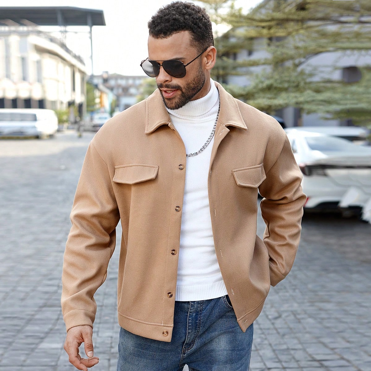 Plus Size Men Casual Button-Up Overcoat, Suitable For Autumn Outdoor Everyday Wear Winter Men Jacket