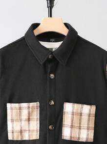 Manfinity Homme Men's Plaid Patchwork Long Sleeve Shirt Jacket For Autumn - Khaki - View 7