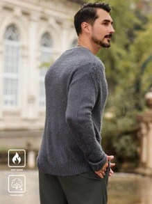 Manfinity Homme Cárdigan informal de un solo pecho con mangas largas y hombros caídos de color liso para hombre, otoño/invierno