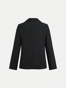 SHEIN Bộ 3 áo khoác blazer phong cách quý ông, quần và cà vạt cho bé trai tuổi mới lớn - Bộ đồ, Quà tặng dự tiệc, Trang phục trở lại trường, Thu/Đông - màu đen - Xem 4