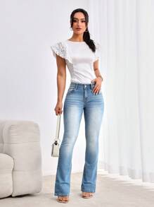 SHEIN LUNE Casual Washed Low-Waist Slim-Fit Flare Jeans - Light Wash - View 6