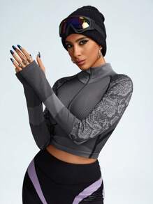 Innovista Woman Seamless 4D Jacquard Snake Texture High Elastic Zip Up Sports Sweatshirts,Fall Sweatshirts, Yoga Gym Outfits,Going Out Tops, Workout Tops, Long Sleeves Sweatshirts, Fall Woman Outfits, Outdoor, Skiing Sweatshirts,Fall Winter Women Outfit,Core Motion,Cold Weather Clothes