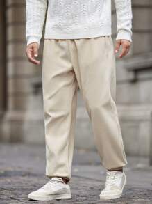 Manfinity EZcore Men's Plush Lined Drawstring Corduroy Pants - Apricot - View 4