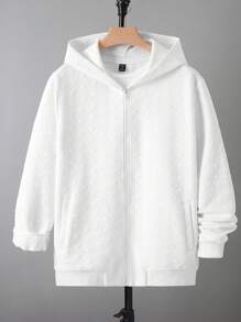 Manfinity Homme Sudadera con capucha con cremallera para hombre, informal, para otoño/invierno - Blanco - Ver 7