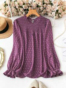 大码休闲瑞士波尔卡圆点优雅衬衫，秋季