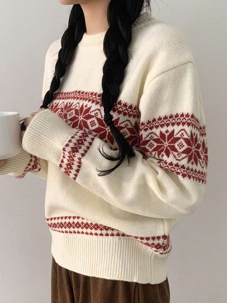 Women's Color Block Snowflake Christmas Sweater ,Holiday,Fall Clothes