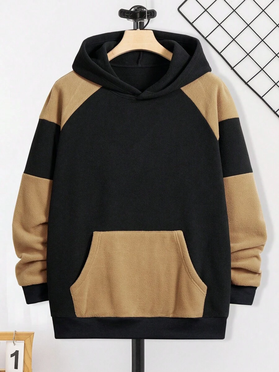 Manfinity Homme 男士秋冬撞色插肩袖长袖休闲宽松连帽衫 - 駝色 - 查看 1