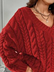 Celure Plus Size Women Casual V-Neck Cable Knit Loose Sweter, Odpowiedni Na Jesień, Zimę I Nowy Rok Ubrania