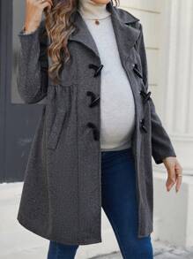 SHEIN Maternity Solid Color Buckle Design Long Sleeve Casual Loose Coat, Autumn Fall Clothes - Dark Grey - View 1