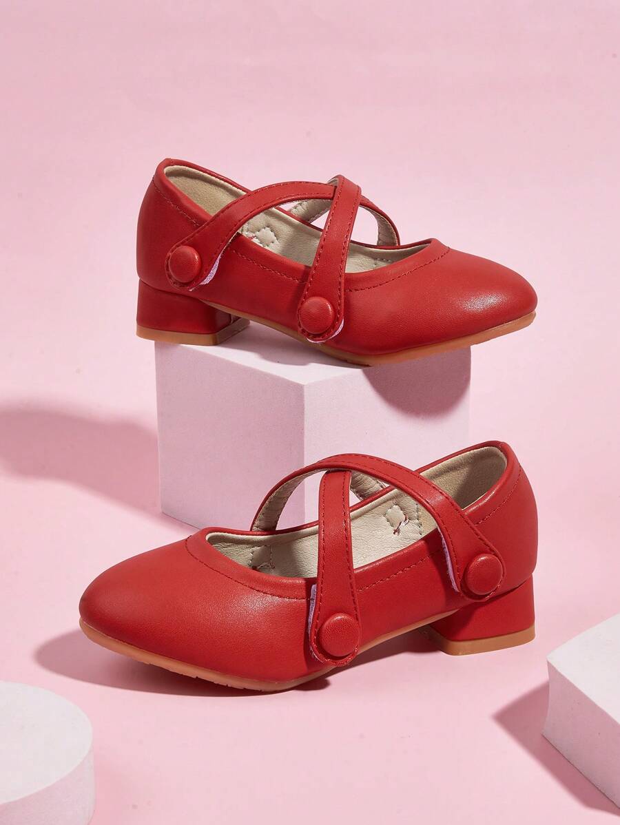1 双女童中跟圆头可爱时尚百搭圣诞/新年鞋，适合春、夏、秋季 - 紅色 - 查看 1