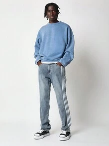 SUMWON Jean avec panneau bande latérale ajusté évasé - Bleu azur - Voir 3