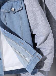 Conjunto de 2 piezas para niño preadolescente con chaqueta y pantalones de mezclilla con diseño de parches modernos y casuales, ropa adecuada para el otoño/invierno para uso diario