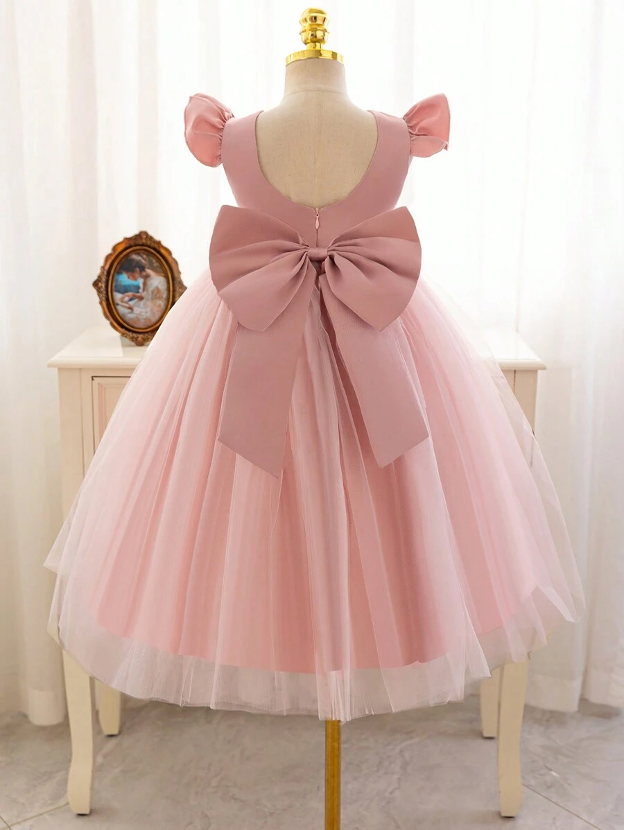 Glamorique Kids Váy dự tiệc Giáng sinh cho ông già Noel, Váy năm mới cho bé gái 4 mùa Váy cưới bằng vải tuyn satin, Váy công chúa mềm mại màu hồng; Váy dạ hội khoét lưng chữ V màu be cho Giáng sinh - Bụi hồng - Xem 1
