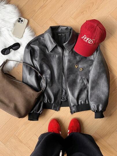 Comfortcana Women Vintage Style Fashion Leather Jacket For Autumn