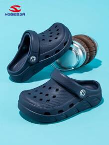 1 Pair Hobibear Deep Blue Fashionable & Cute Clogs, Unisex Toddler Infant Crawling Shoes, Kids' Beach Sandals Suitable For All Seasons