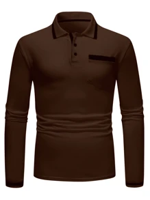 Manfinity Homme Casual Men's Contrasting Trim Polo Shirt, Autumn - Coffee Brown - View 3