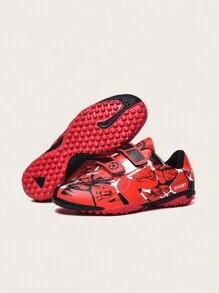 Kids' Football Shoes With TF Ground Studs & AG Long Studs, Suitable For Artificial & Natural Grass, Hook And Loop Design, Unisex - Red - View 4