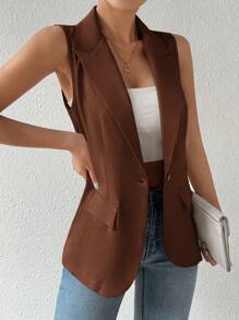 Selianne Áo ghi lê một hàng khuy cổ điển dành cho nữ, thời trang khi đi làm, mùa thu - Cà phê nâu - Xem 7