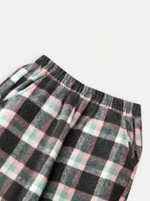 SHEIN Girls Outdoor Casual Stylish Home Comfortable Plaid Elastic Waist Straight Leg Pants Sweatpants - Pink - View 6