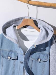 Conjunto de 2 piezas para niño preadolescente con chaqueta y pantalones de mezclilla con diseño de parches modernos y casuales, ropa adecuada para el otoño/invierno para uso diario