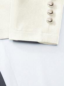 SHEIN Clasi Women's Solid Color Front Button Long Sleeve Flat Collar Simple Pocket Casual Blazer - Apricot - View 3