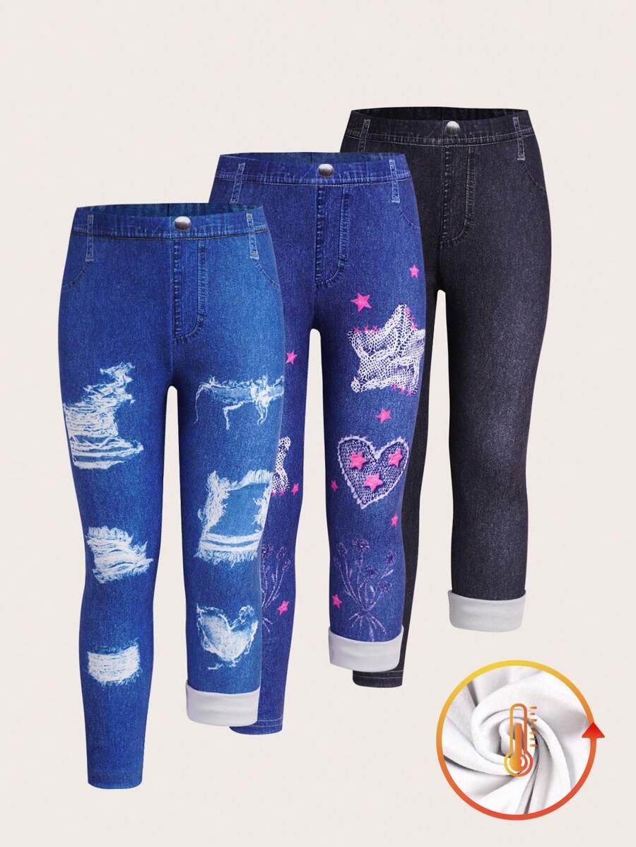 Bộ 3 quần legging dày thoải mái giản dị Hearrt & Star cho bé gái trẻ bằng vải nỉ dệt kim ấm áp - Nhiều màu - Xem 1