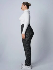 SHEIN EZwear Quần bó cạp cao chấm bi retro cỡ lớn co giãn - màu đen - Xem 7