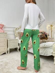 Bộ đồ ngủ dài tay in hình quả bơ dễ thương cho nữ và quần dài - Nhiều màu - Xem 2