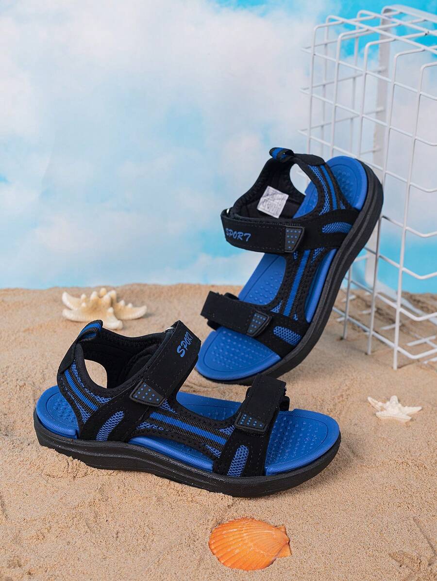 儿童男童春夏双网眼透气运动凉鞋，轻便柔软舒适，防滑鞋底设计，双扣易穿脱，适合日常穿着、户外和海滩