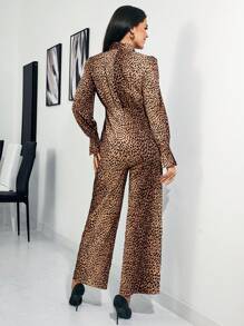 SHEIN Clasi Women's Leopard Pattern Casual Business Jumpsuit, Elegant Workwear & Commuting - Multicolor - View 2