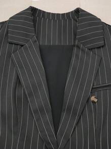 Franclia Striped Long Sleeve Suit Jacket & Pants Set, Slim Fit Office/Casual Outfit Fall Cloth For Women - Dark Grey - View 5