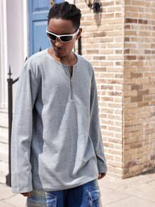 Manfinity Dauomo 男士长袖 T 恤打底衫秋冬季保暖内衣韩版时尚上衣 - 灰色 - 查看 1