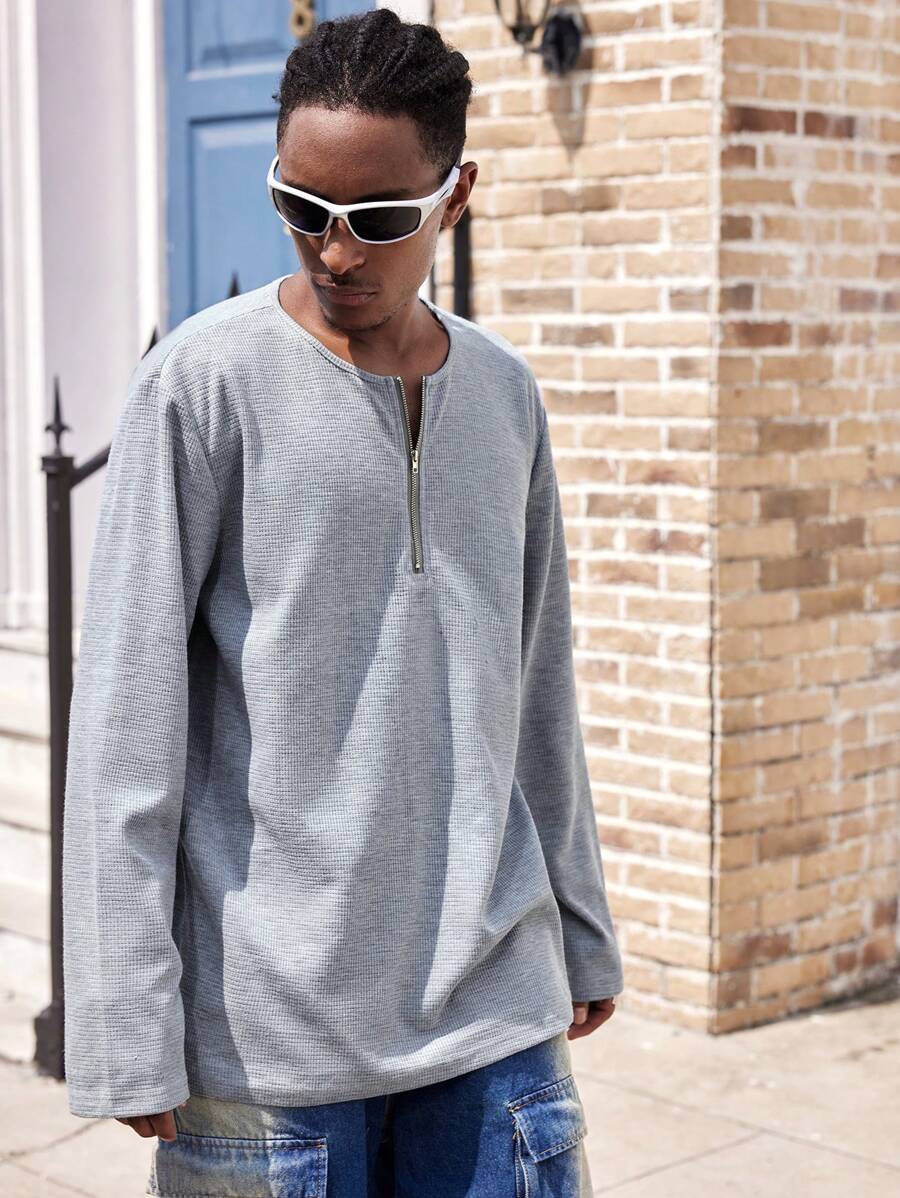 Manfinity Dauomo 男士长袖 T 恤打底衫秋冬季保暖内衣韩版时尚上衣 - 灰色 - 查看 1