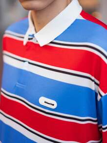 Manfinity VCAY Áo thun polo dài tay rộng rãi họa tiết sọc dệt kim thường ngày cho nam, mặc hàng ngày/trẻ trung - Nhiều màu - Xem 3