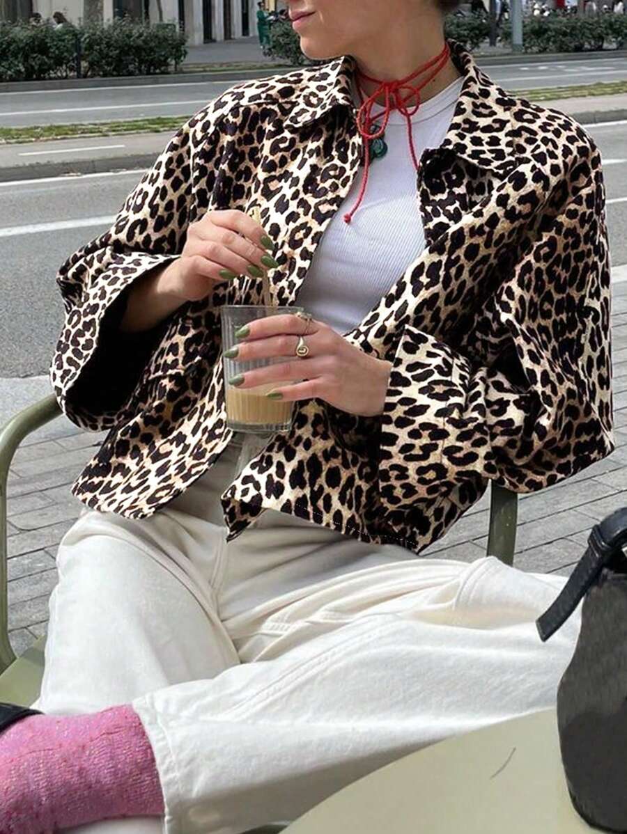 Chiquease Áo khoác ngắn họa tiết da báo thường ngày cho nữ, mùa thu - Nhiều màu - Xem 1