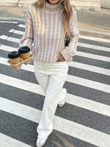 SHEIN Frenchy 1pc Women's Casual Solid Color High Neck Batwing Sweater, Autumn/Winter