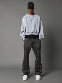 SUMWON Loose Flare Fit Jean With Camouflage Printed Panel