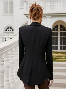 GENKIRA 女士单排扣深 V 领修身西装外套 - 黑色 - 查看 3