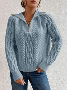 Celisse Casual Minimalist Solid Color Raglan Sleeve Sweater, Autumn/Winter Knit Pullover Fall - Dusty Blue - View 4